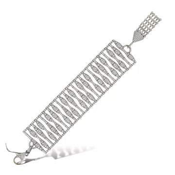 Multi Strand 30.00 CT Diamond Tassel Bracelet Wide Pave 18K White Gold Natural