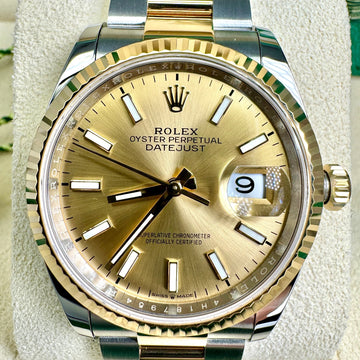 Rolex Datejust 36mm 2024 BOX PAPERS MINT Yellow Gold Steel Champagne Dial