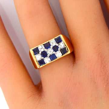 Oscar Heyman 18K Yellow Gold 3 CT Natural Sapphire 1 CT Diamond Vintage Ring