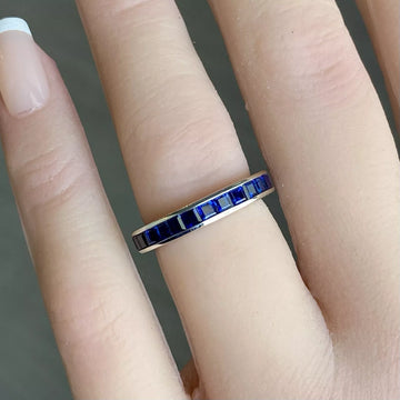 Tiffany & Co Blue Sapphire Platinum 950 Eternity Band Vintage with Box Size 6