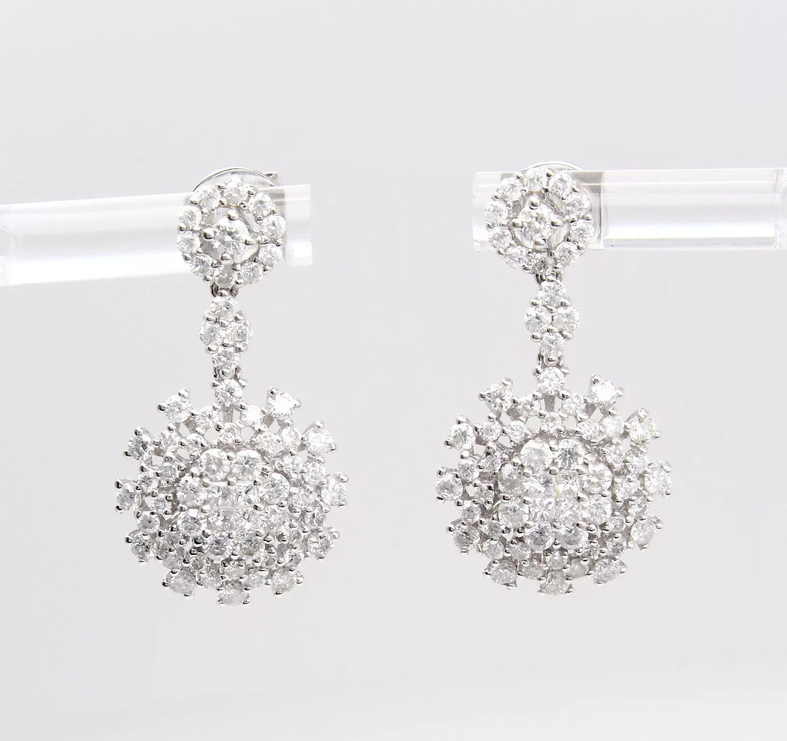 Diamond Cluster Drop Earrings 2 CT Elegant Dangle Jewelry 18K White Gold