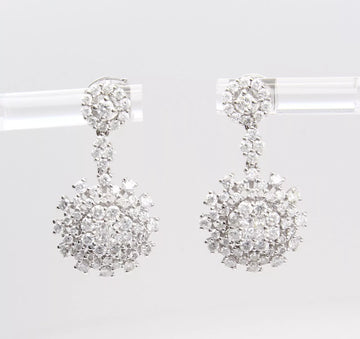 Diamond Cluster Drop Earrings 2 CT Elegant Dangle Jewelry 18K White Gold