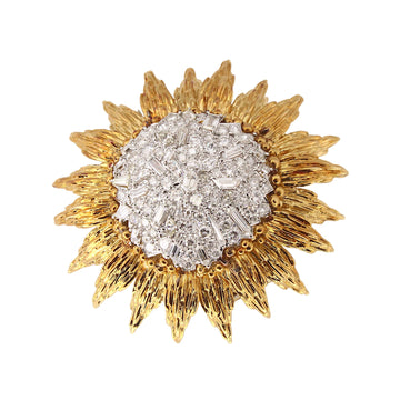 DAVID WEBB 6-8CT Diamond Sun 18K Yellow Gold Platinum Vintage Pin