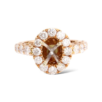 Diamond Halo Semi Mount Ring 1.50CT Oval Center Setting Engagement 14K Rose Gold