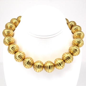 LALAoUNIS Ribbed Gold Ball Bead Necklace Statement Necklace 18K Yellow Gold