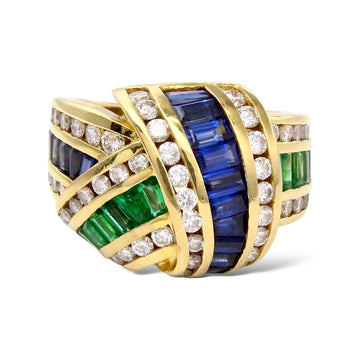 CHARLES KRYPEL Diamond, Emerald & Sapphire Cocktail Ring 18K Yellow Gold