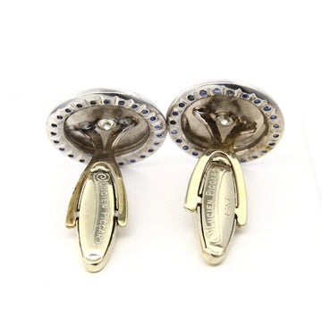 Estate Lucien Piccard 14K White Gold Natural Diamond and Sapphire Cufflinks