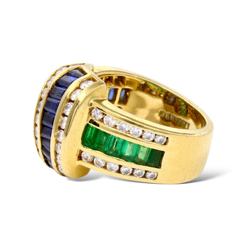 CHARLES KRYPEL Diamond, Emerald & Sapphire Cocktail Ring 18K Yellow Gold