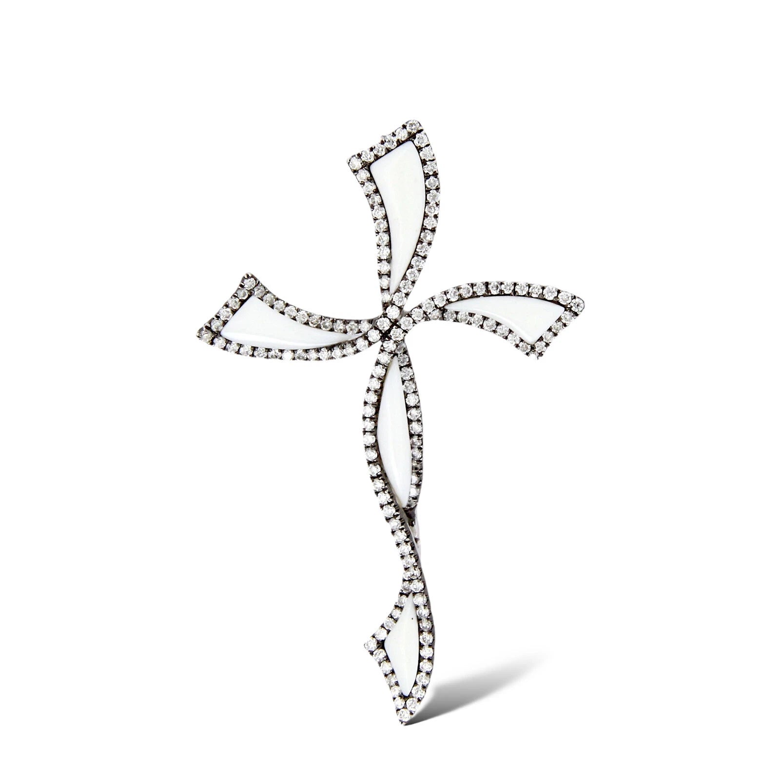 Estate 18K White Gold Enamel Cross Black Rhodium Natural Diamonds 0.68CT Pendant