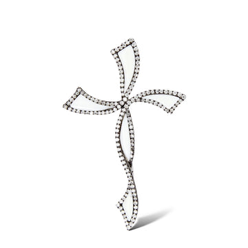 Estate 18K White Gold Enamel Cross Black Rhodium Natural Diamonds 0.68CT Pendant