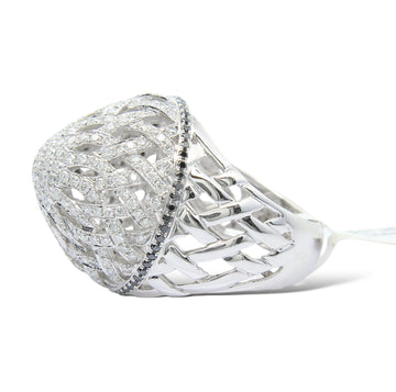 Domed Diamond Gold Floral Cocktail Ring 1.65 CT Size 7 18K White Gold