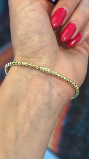 LAGOS Flexible Beaded Bangle Caviar Bracelet 18K Yellow Gold 7 Inches