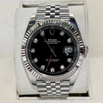 Rolex Datejust 41 2022 BOX PAPERS Black Diamond Dial Jubilee Fluted Bezel Steel