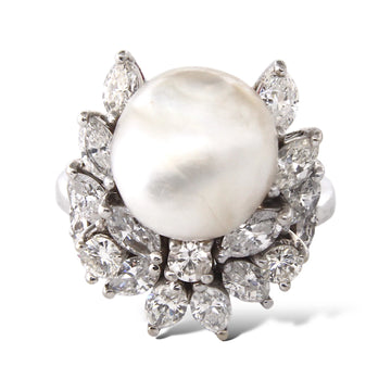 Natural Pearl and Diamond Platinum Ring Antique 11.18CT Pearl GIA CERTIFIED