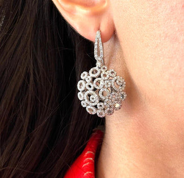 Diamond Cluster Drop Earrings 1.5 CT Elegant Dangle Jewelry 18K White Gold