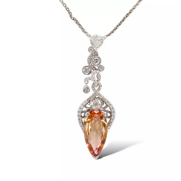 6 CT Imperial Orange Topaz and Diamond Pendant Necklace 18K White Gold