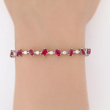Natural Diamond and Ruby 5.95 CT Bracelet  18K White Gold 7" Inches