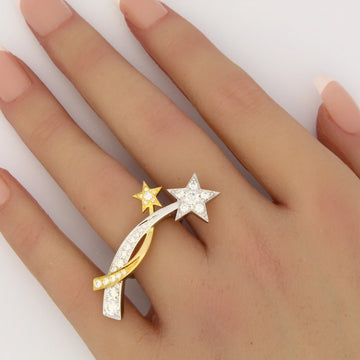 Chanel Comet Etoile Filante 18k Yellow White Gold Diamond Star Two Tone Ring