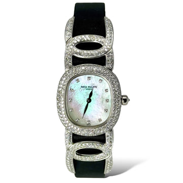 Patek Philippe Golden Ellipse Diamond Mother of Pearl 18K White Gold Quartz