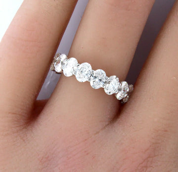 Eternity Band 4.66 ct 18K White Gold Natural Oval Diamond Ring Size 6 For Women