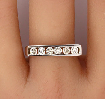 18K White Gold Estate 6 Stone Natural Diamond Anniversary Ring Stacking Size 9