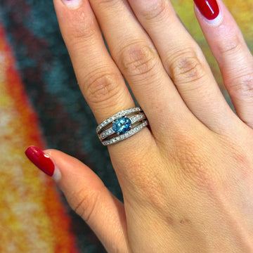 Diamond 0.60 CT Aquamarine 0.98 CT Platinum Multi-Row Band Ring Size 6