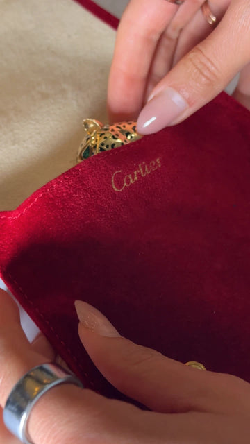 CARTIER Paris Panthère Emerald Eye Rare Black Enamel 18K Yellow Gold Cuff Bangle