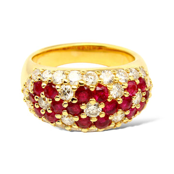 Estate 1.5 CT Natural Red Ruby 18K Yellow Gold 1.5 CT Diamond Ring Size 6 1/2