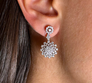 Diamond Cluster Drop Earrings 2 CT Elegant Dangle Jewelry 18K White Gold