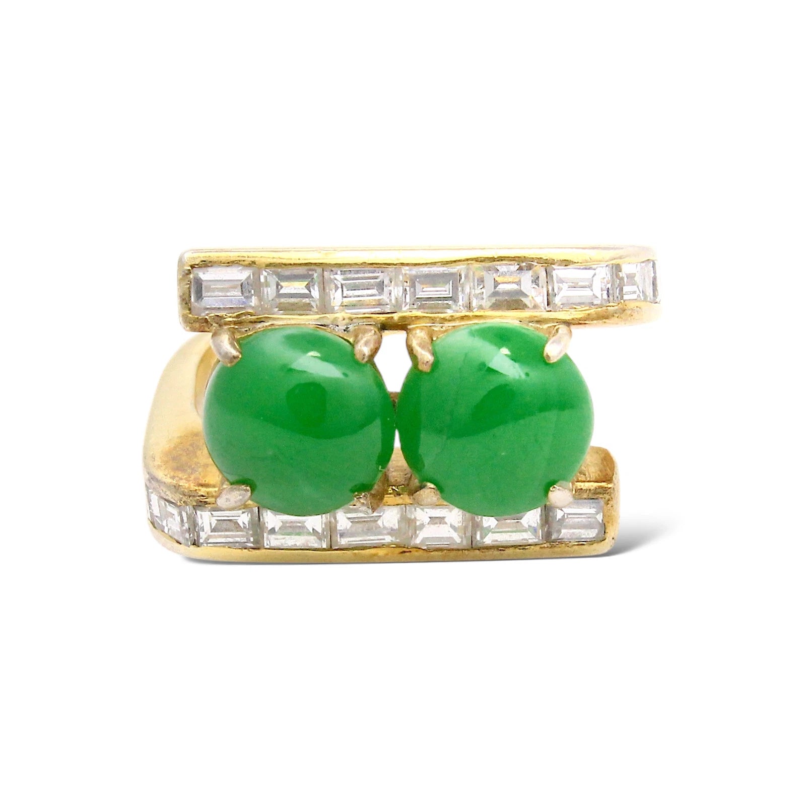 Green Natural Jade & Diamond 0.80 CT Platinum Gold Plated Vintage Ring
