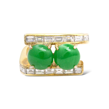 Green Natural Jade & Diamond 0.80 CT Platinum Gold Plated Vintage Ring