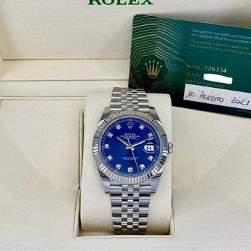 Rolex Datejust 41 2021 Card Jubilee Blue Diamond Rolex White Gold Fluted Bezel