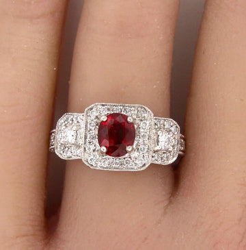 Garnet Diamond Ring 1 CT Platinum 900 Ring Size 6 1/2