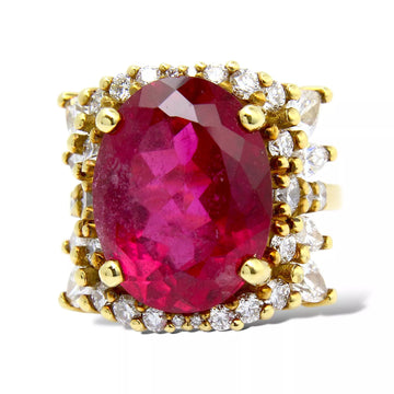 GIA 8.0 CT Red Tourmaline Rubelite 18K Yellow Gold Natural Diamond 4.60 CT Ring