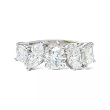Princess Marquise Oval Round Diamond Band 5 Stone Ring 18K White Gold 2.90 CT