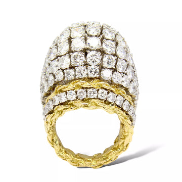 Estate 9 CT Natural Diamond 18K Yellow Gold and Platinum Large Ring Size 5