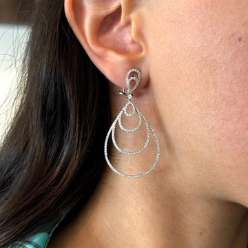 Diamond 1.50 CT Teardrop Dangle Earrings Multi-Hoop Design 18K White Gold