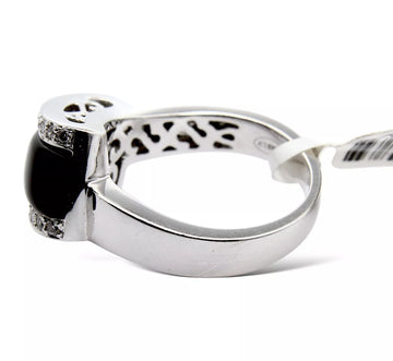 Estate 18K White Gold Black Stone and Natural White Diamond 0.20 CT Vintage Ring