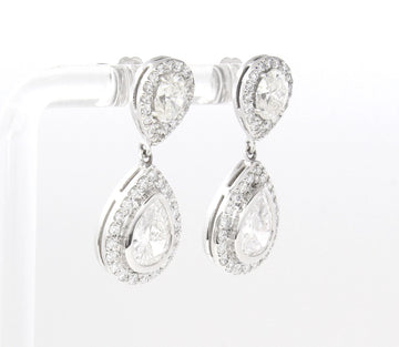 Pear Shape Diamond Drop Earrings 4.20 CT Double Halo Dangle 14K White Gold