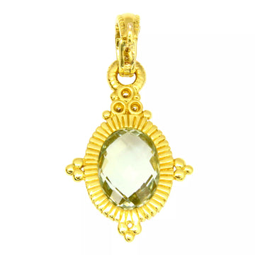 Estate Judith Ripka 18k Yellow Gold Pendant Quartz Gemstone With Diamonds