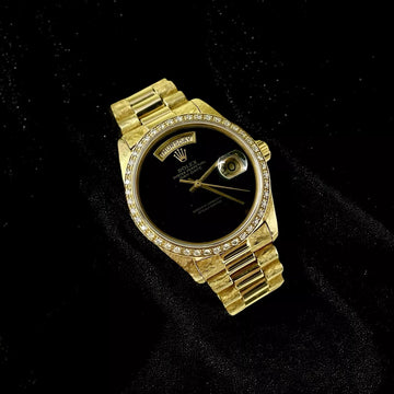 Rolex Day-Date 36mm President Black Onyx Dial Diamond Bezel 18K Yellow Gold