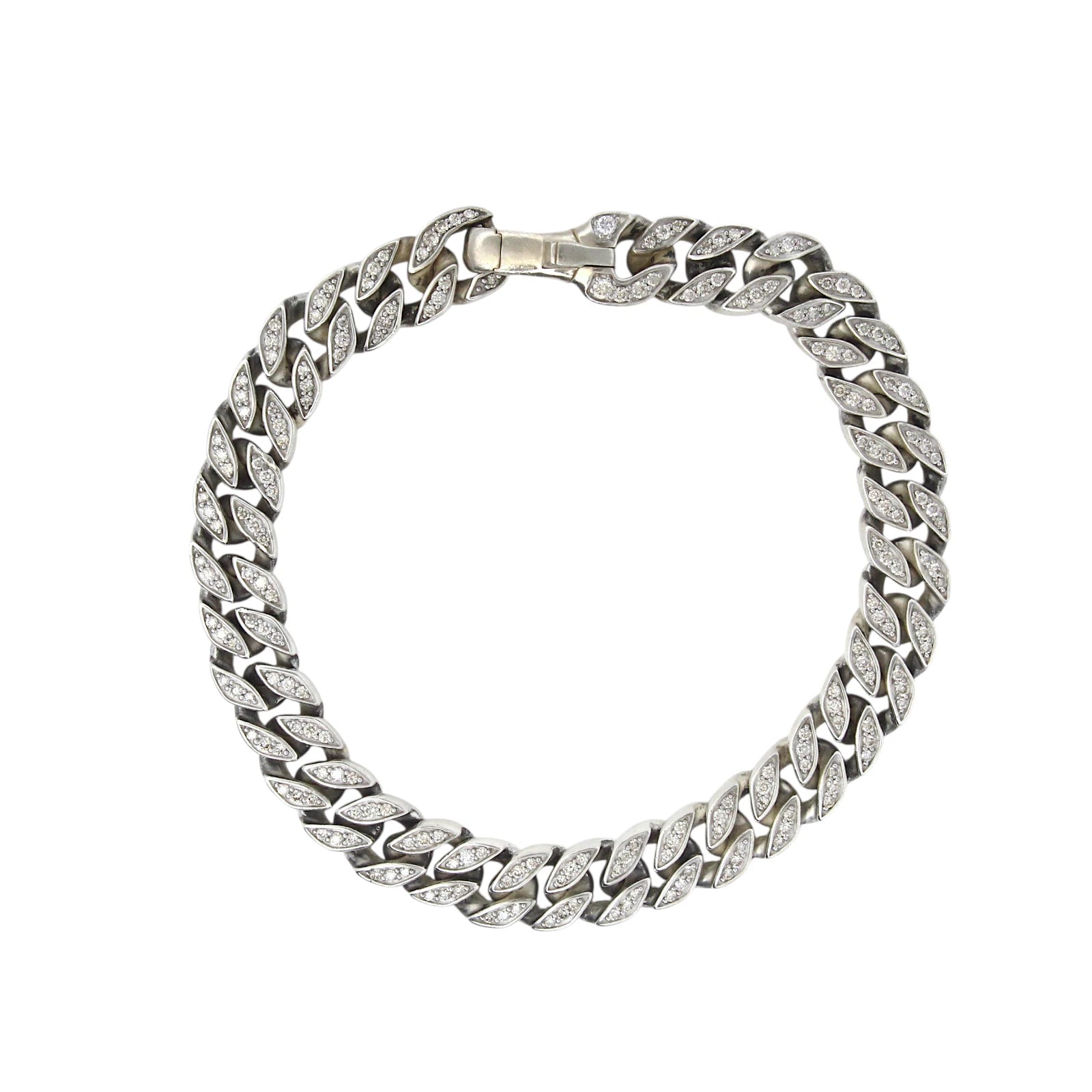 DAVID YURMAN Diamond Curb Chain Bracelet 8mm 925 Sterling Silver 7.5" Men’s