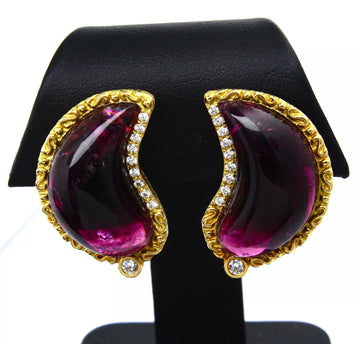 Estate Katy Briscoe 18K Yellow Gold Natural Tourmaline Diamond 0.35 ct Earrings