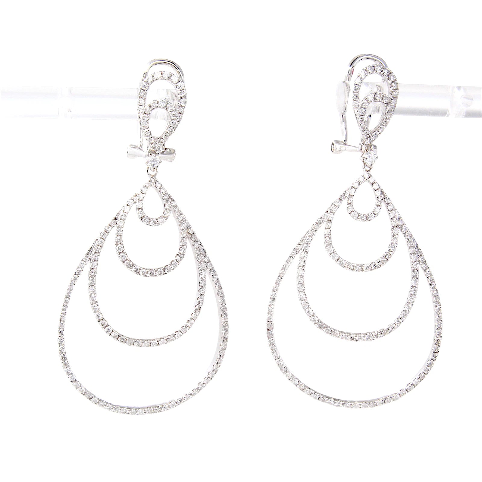 Diamond 1.50 CT Teardrop Dangle Earrings Multi-Hoop Design 18K White Gold