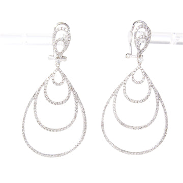 Diamond 1.50 CT Teardrop Dangle Earrings Multi-Hoop Design 18K White Gold
