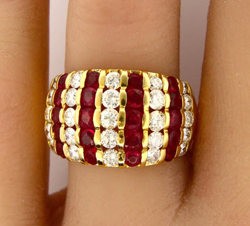 Estate 1.9 CT Red Ruby 18K Yellow Gold 1.39 CT Diamond Ladies Ring Size 6 3/4