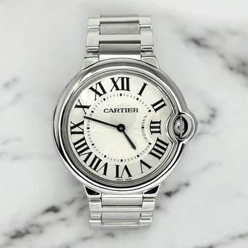 Cartier Ballon Bleu 36mm Date Silver Dial Midsize Quartz Stainless Steel