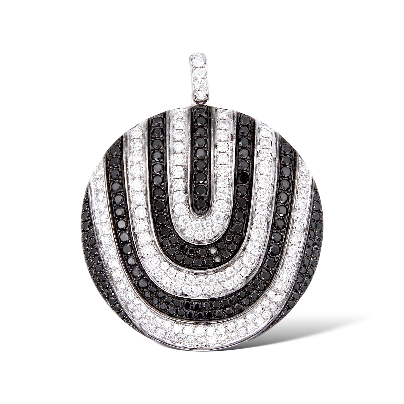 Black & White Natural Diamonds Round Circle Pendant 2.65 CT 18K White Gold