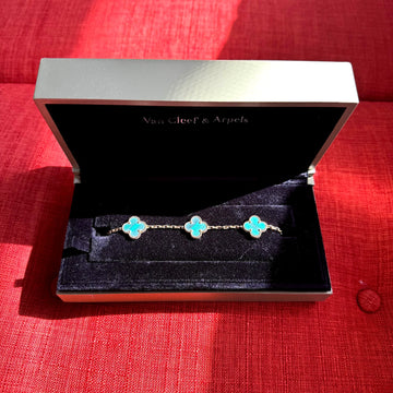 Van Cleef & Arpels Malachite Vintage Alhambra Bracelet 5 Motifs Box Bill Of Sale