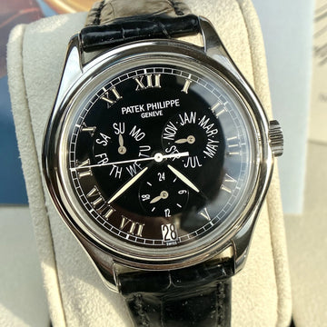 Patek Philippe Annual Calendar Platinum Black Leather 1990s BOX PAPERS Watch